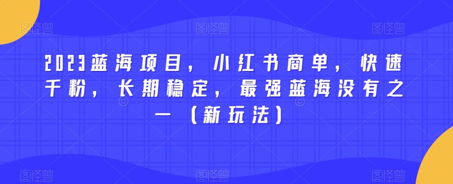 2023蓝海项目，小红书商单，快速千粉，长期稳定，最强蓝海没有之一（新玩法）