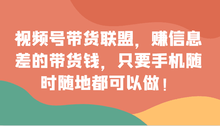 视频号带货联盟，赚信息差的带货钱，只需手机随时随地都可以做！