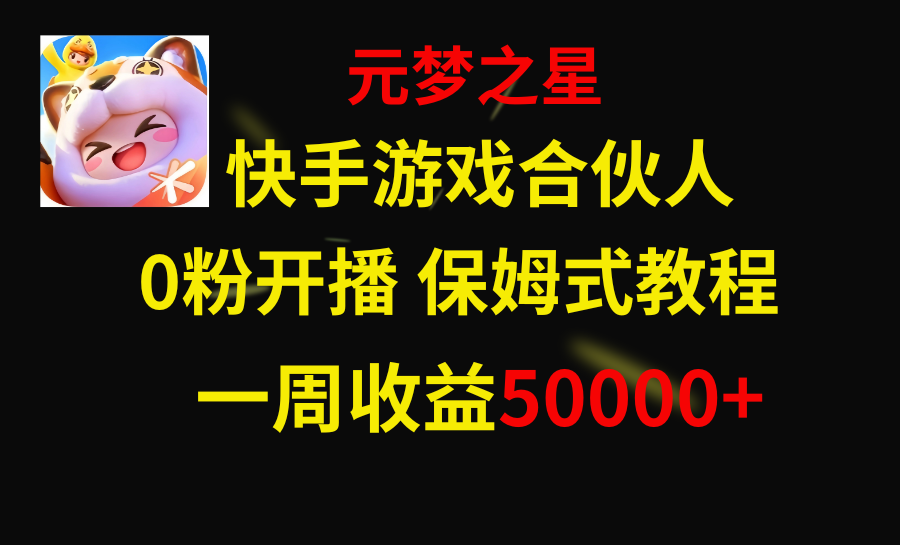 （8373期）快手游戏新风口，元梦之星合伙人，一周收入50000+