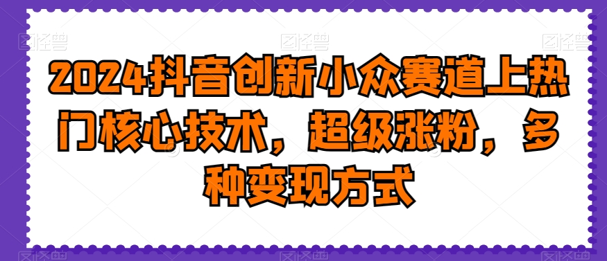 2024抖音创新小众赛道上热门核心技术，超级涨粉，多种变现方式