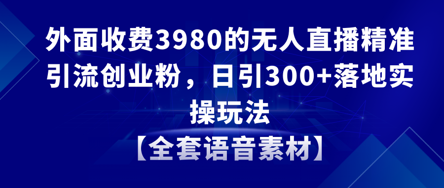 （8830期）无人直播精准引流创业粉，日引300+落地实操玩法【全套语音素材】