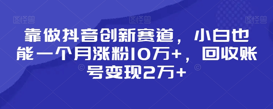 靠做抖音创新赛道，小白也能一个月涨粉10万+，回收账号变现2万+