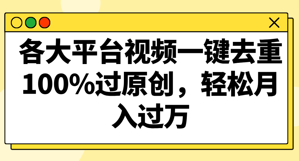 各大平台视频一键去重，100%过原创，轻松月入过万！