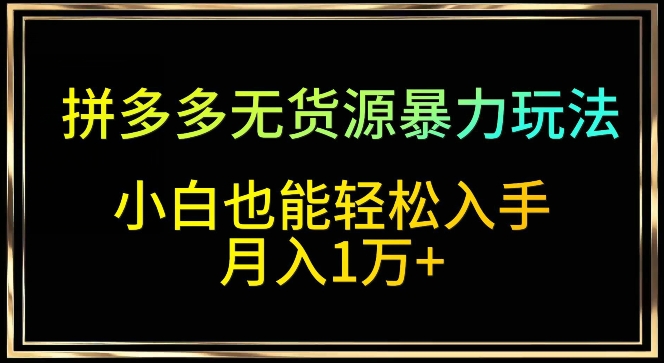 拼多多无货源暴力玩法，全程干货，小白也能轻松入手，月入1万+