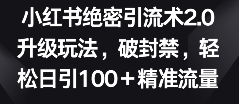 小红书绝密引流术2.0升级玩法，破封禁，轻松日引100+精准流量