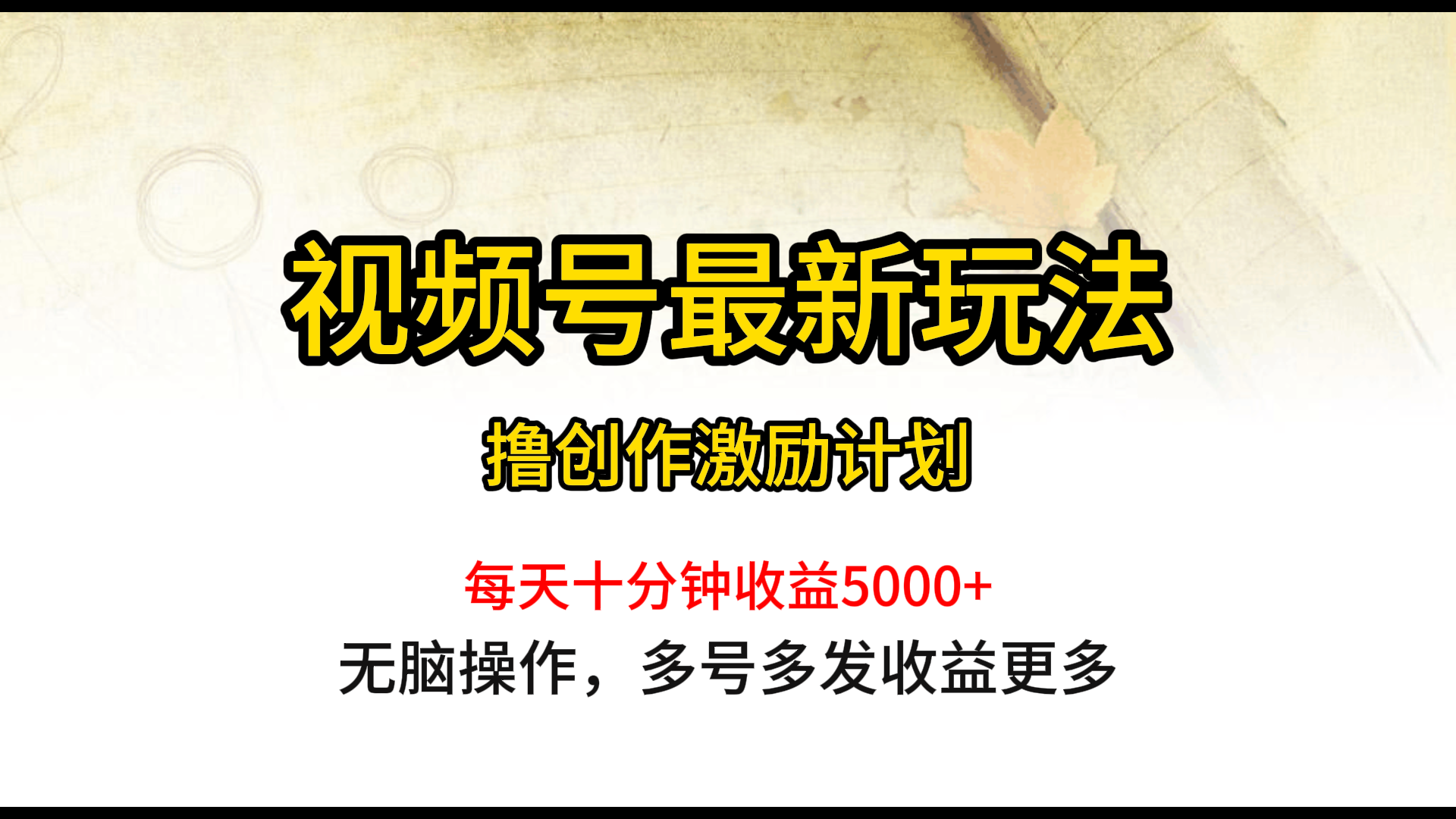 视频号最新玩法，每日一小时月入5000+-资源之家