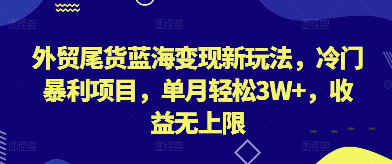 外贸尾货蓝海变现新玩法，冷门暴利项目，单月轻松3W+，收益无上限