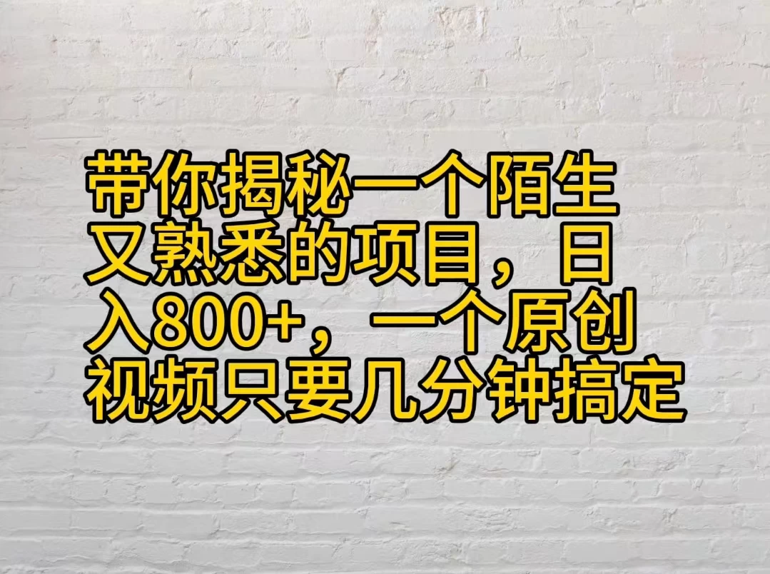 带你揭秘一个陌生又熟悉的项目，日入800+，一个原创视频只要几分钟搞定