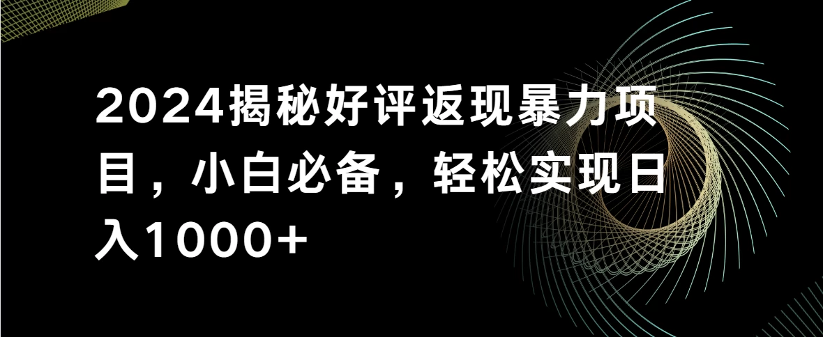 2024揭秘好评返现暴力项目，小白必备，轻松实现日入1000+