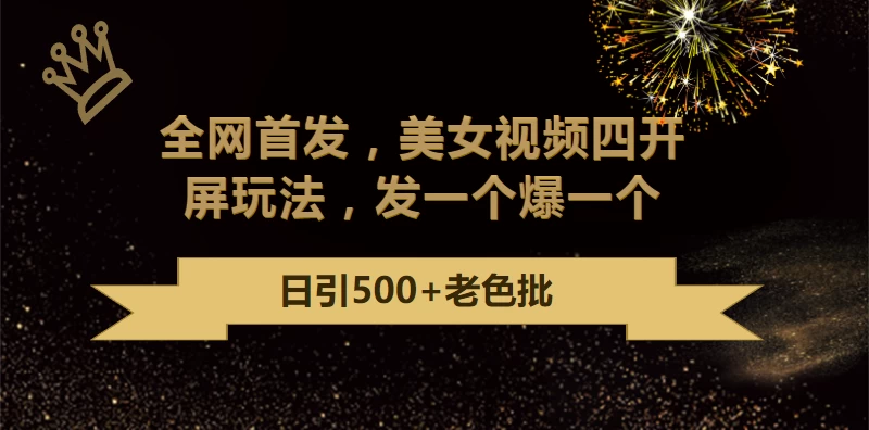 最新成人引流玩法，美女视频四开屏玩法，发一个爆一个，日引流500+精准