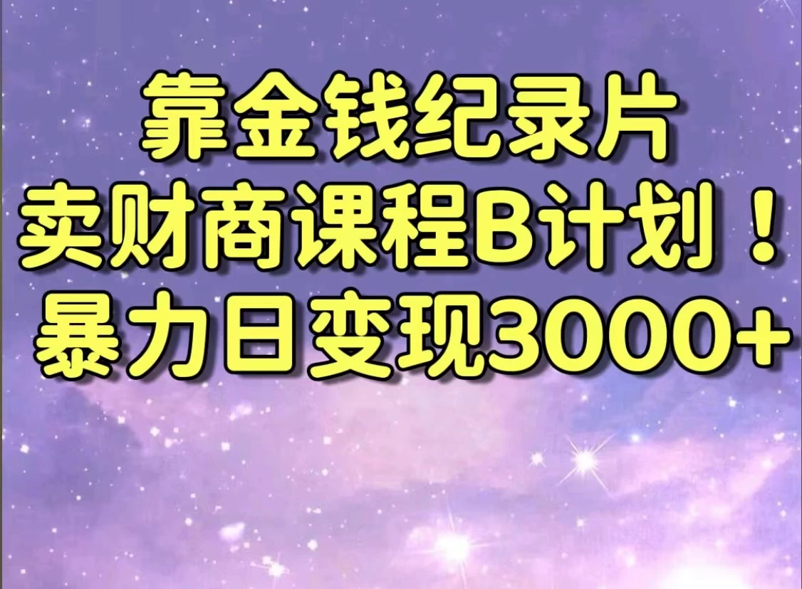 靠金钱纪录片卖财商课程，暴力日变现3000+，喂饭级干货教学！！