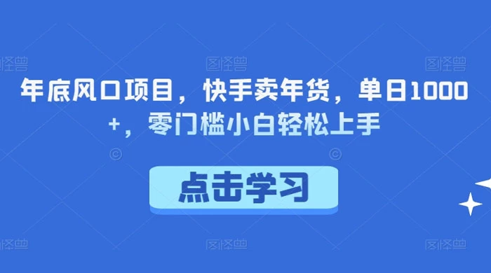 年底风口项目，快手卖年货，单日 1000+，零门槛小白轻松上手