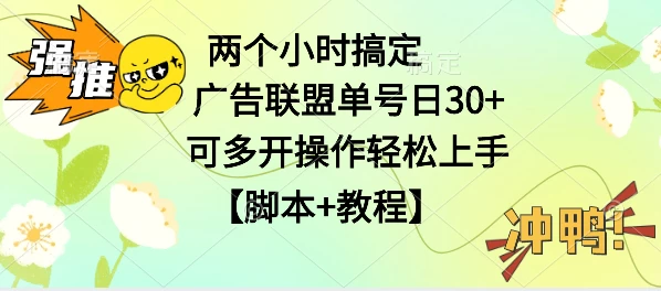 广告联盟掘金，每天2小时稳定收益单号30+可多开，轻松上手，全套详细【脚本+教程】