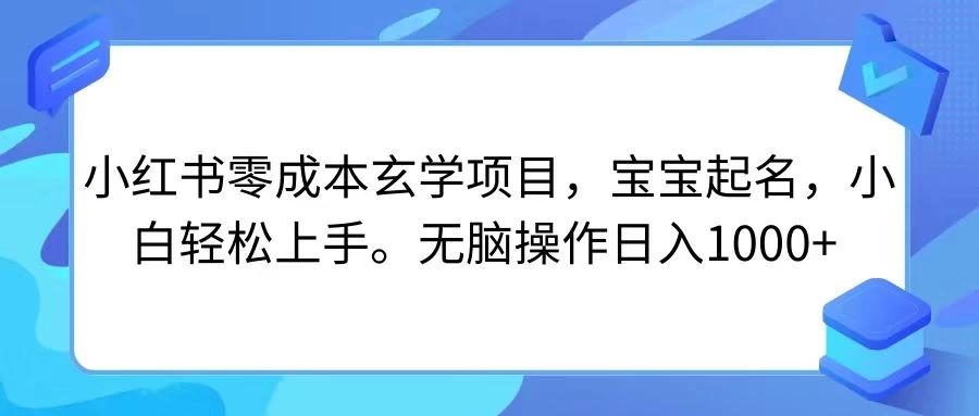 小红书零成本玄学项目，宝宝起名，小白轻松上手，无脑操作日入1000+