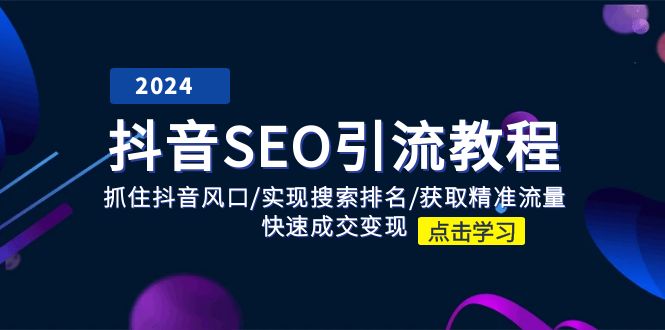 抖音SEO引流教程：抓住抖音风口/实现搜索排名/获取精准流量/快速成交变现