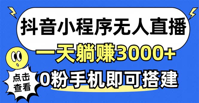 （12988期）抖音小程序无人直播，一天躺赚3000+，0粉手机可搭建，不违规不限流，小…