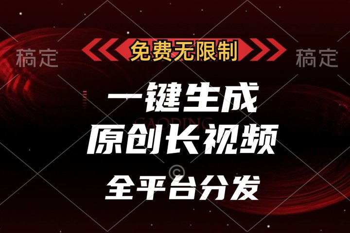 免费无限制，一键生成原创长视频，可发全平台，单账号日入2000+，