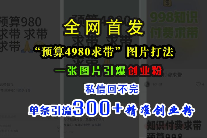 小红书“预算4980带我飞”图片打法，一张图片引爆创业粉，私信回不完，单条引流300+精准创业粉