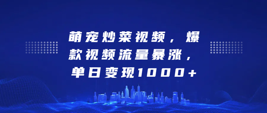 萌宠炒菜视频，爆款视频流量暴涨，单日变现1000+-资源之家