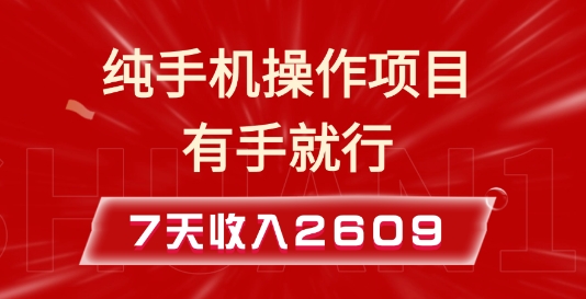 纯手机操作的小项目，有手就能做，7天收入2609+实操教程