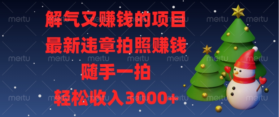 最新违章拍照赚钱，随手一拍，解气又赚钱的项目，轻松收入3000+