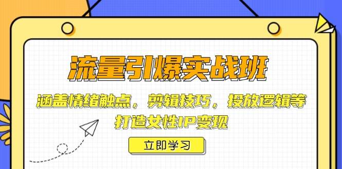 流量引爆实战班，涵盖情绪触点，剪辑技巧，投放逻辑等，打造女性IP变现