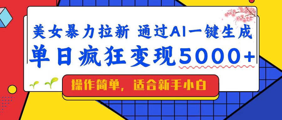 美女暴力拉新，通过AI一键生成，单日疯狂变现5000+，纯小白一学就会！